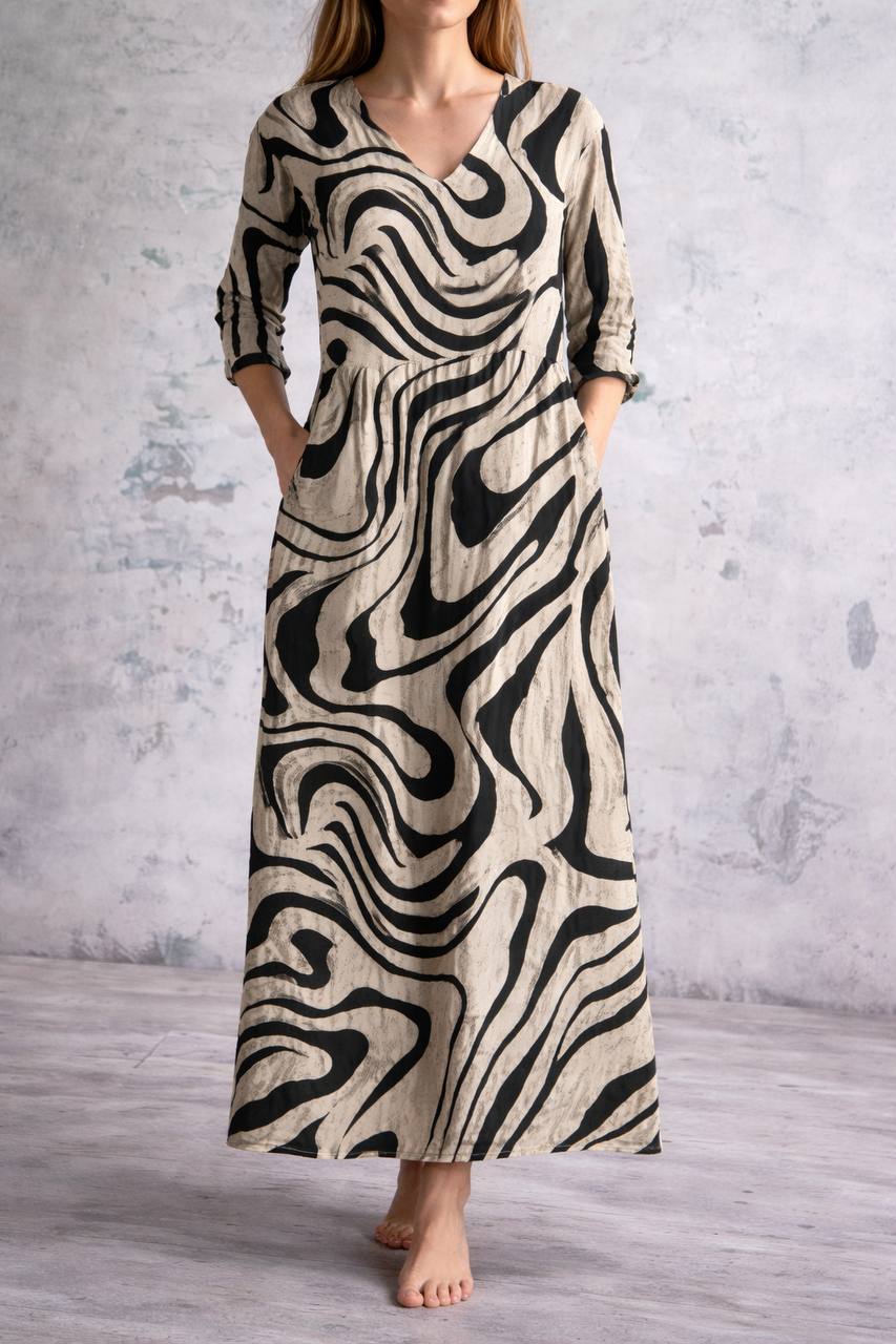 Women's Bohemian Patterned Long Sleeve Maxi Dress