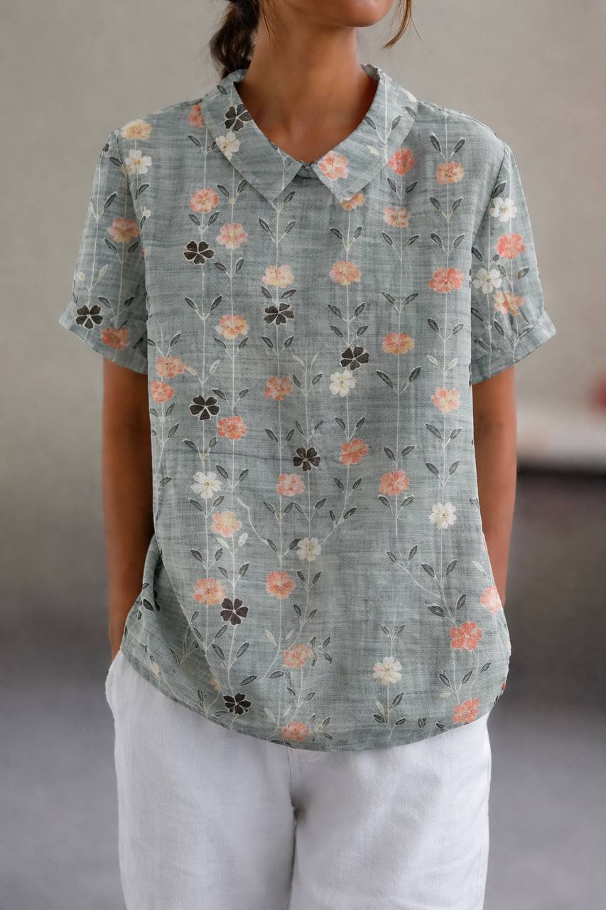 Women's Floral Leaf Peter Pan Collar Shirt