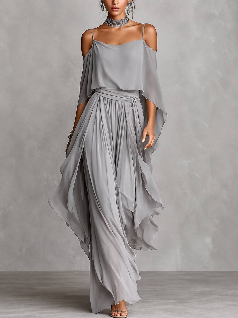 Women's Elegant Cold Shoulder Chiffon Two-Piece Set
