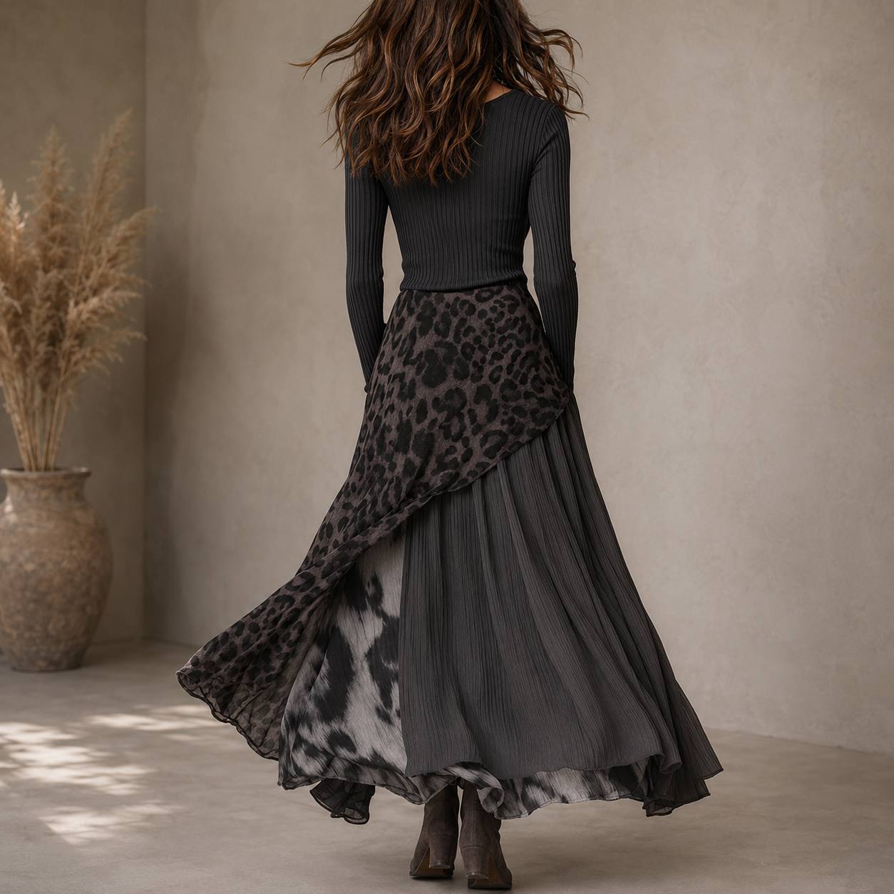 Women's Leopard Print Layered Maxi Dress