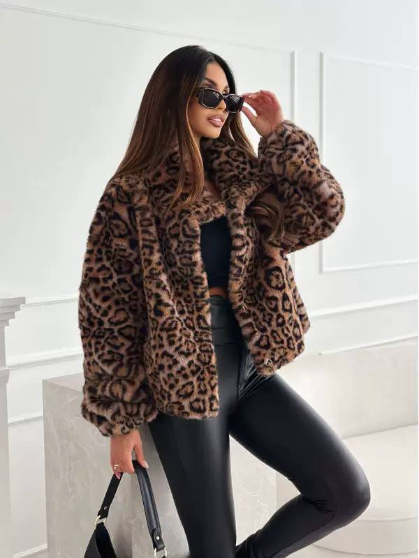Women's Leopard Print Faux Fur Jacket