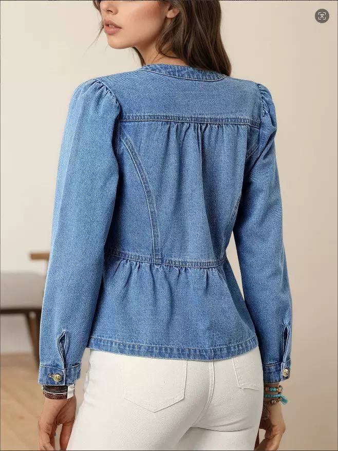 Women's Button Front Peplum Denim Jacket
