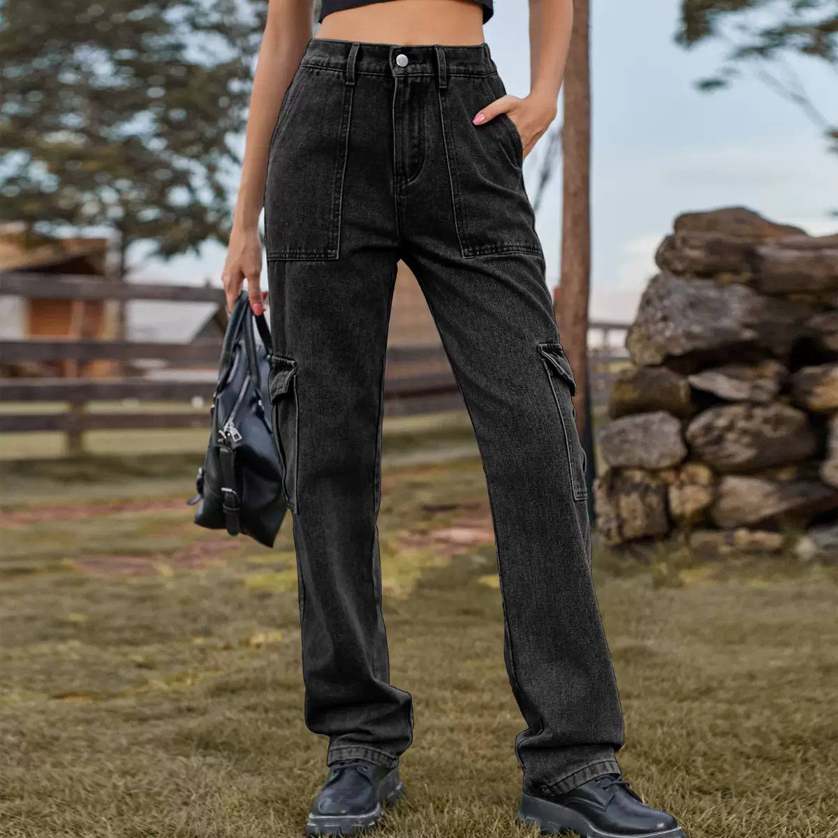 Women's High Waisted Cargo Jeans