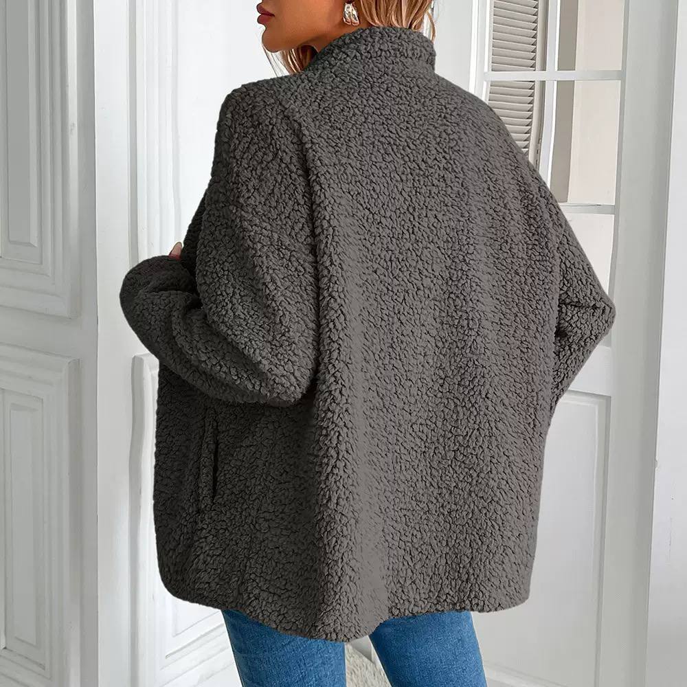 Teddy Fleece Jacket – Zip-Up Sherpa Jacket with High Neck and Front Pockets