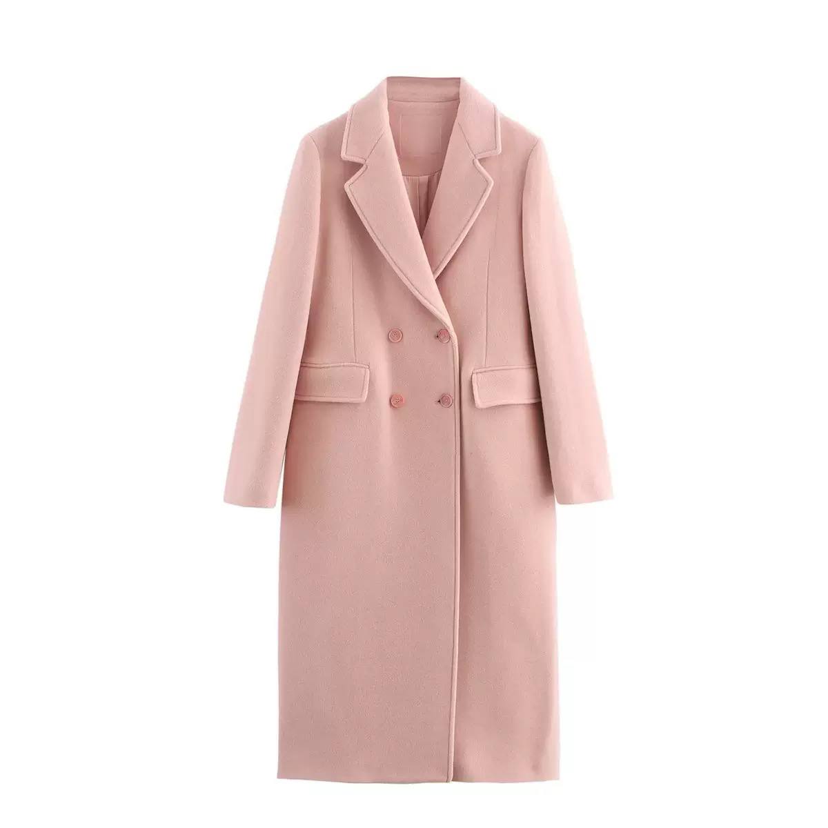 Double-Breasted Long Coat – Overcoat with Front Pockets