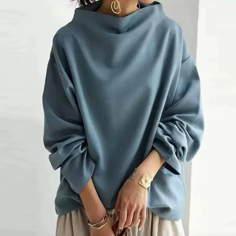 High Neck Blouse – Relaxed Fit with Long Sleeves