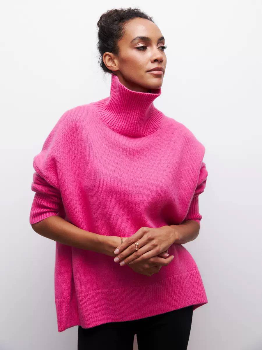 Oversized Ribbed Turtleneck Sweater – Relaxed Fit Knit Pullover