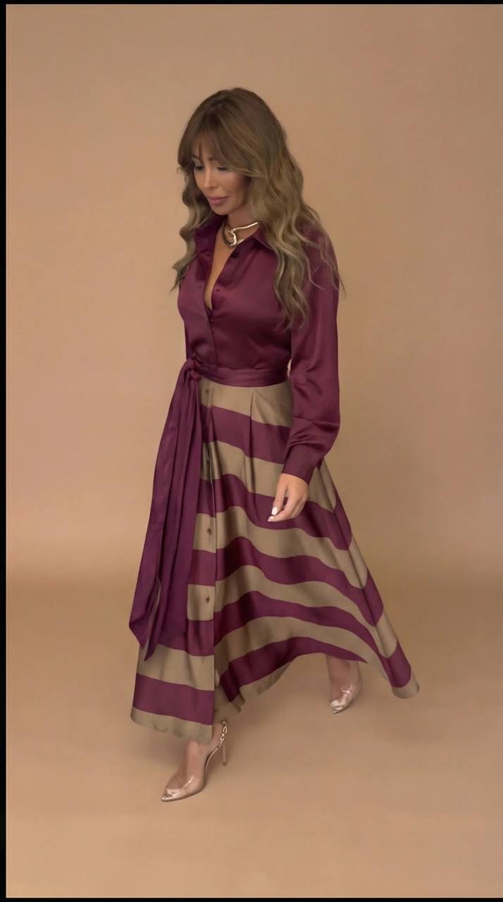 Belted Stripe Shirt Maxi Dress - Long-Sleeve