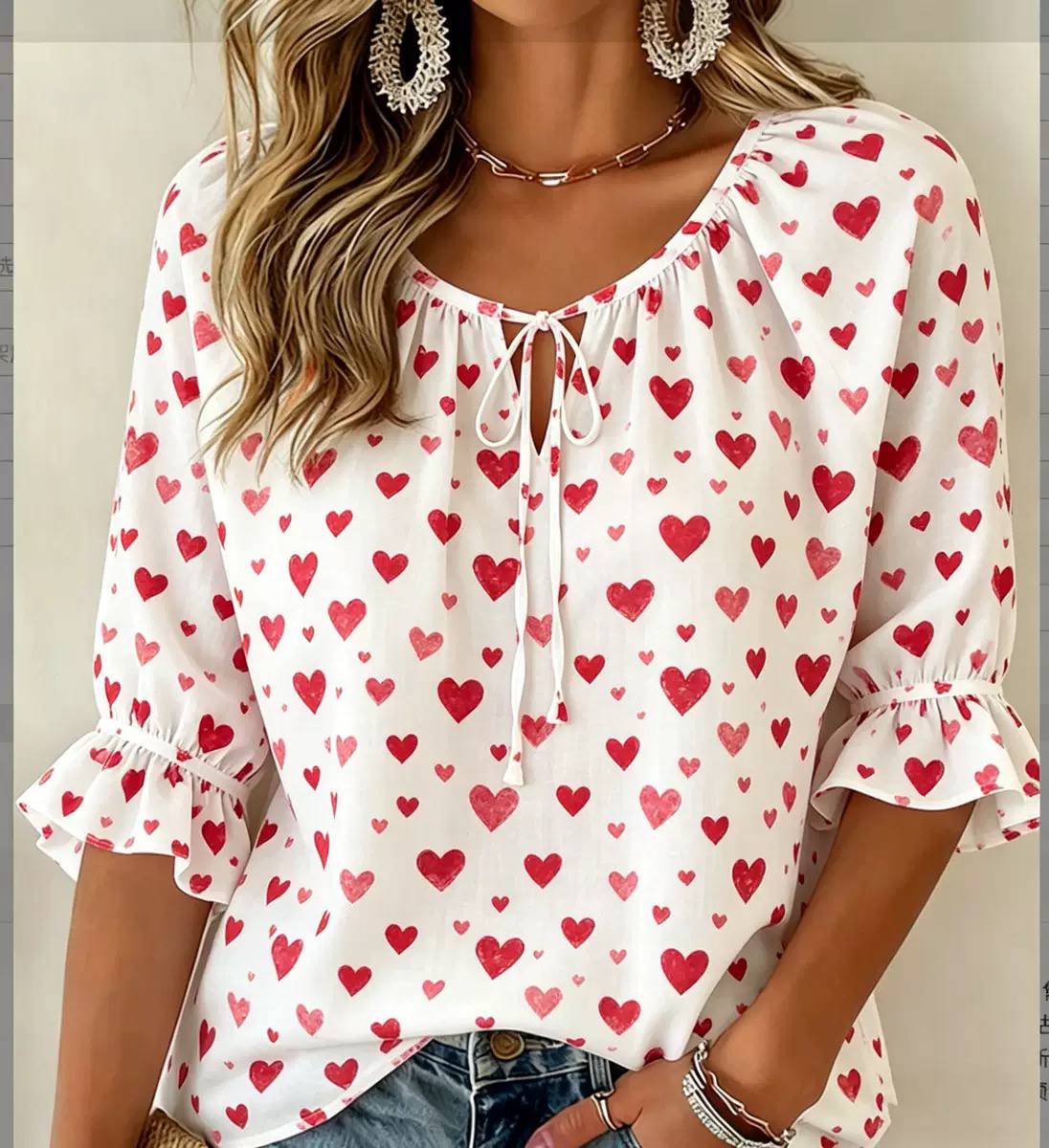 Tie Neck Ruffle Sleeve Blouse