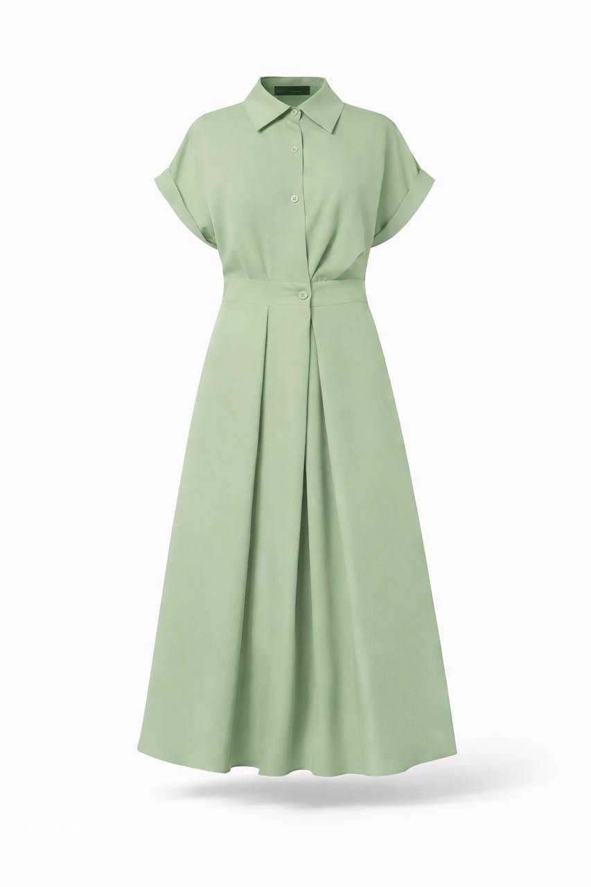 Short Sleeve Collared Maxi Dress with Tie Waist – Elegant A-Line Casual Dress