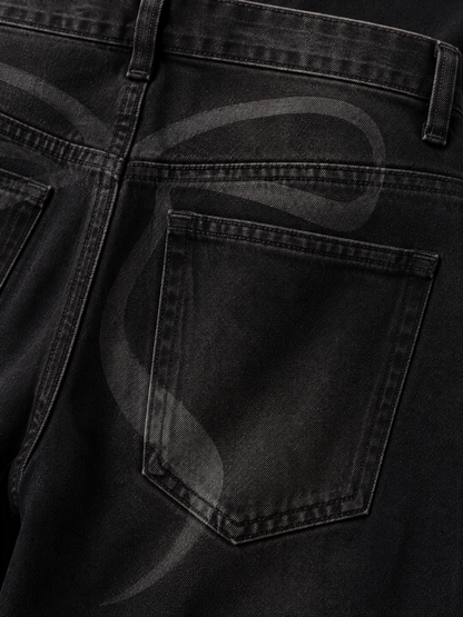 Low Rise Wide Leg Cotton Jeans - Bow Detail