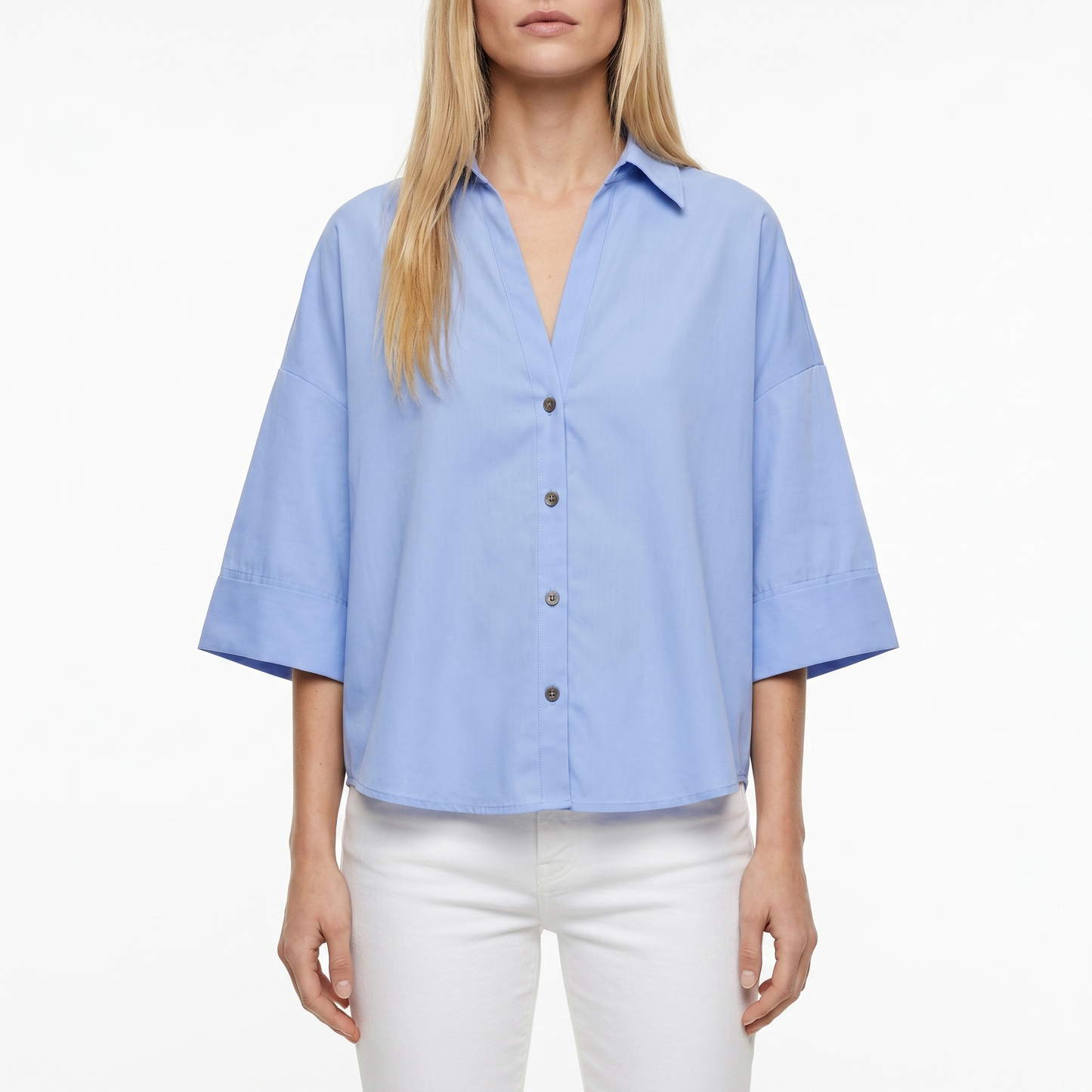 Oversized Button Down Shirt – 3/4 Sleeve Relaxed Fit