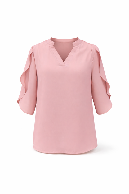 Chiffon Style V-Neck Blouse - 3/4 Sleeve Flared Design