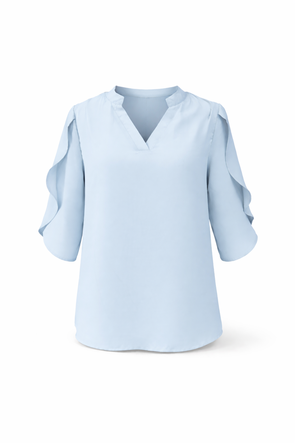 Chiffon Style V-Neck Blouse - 3/4 Sleeve Flared Design