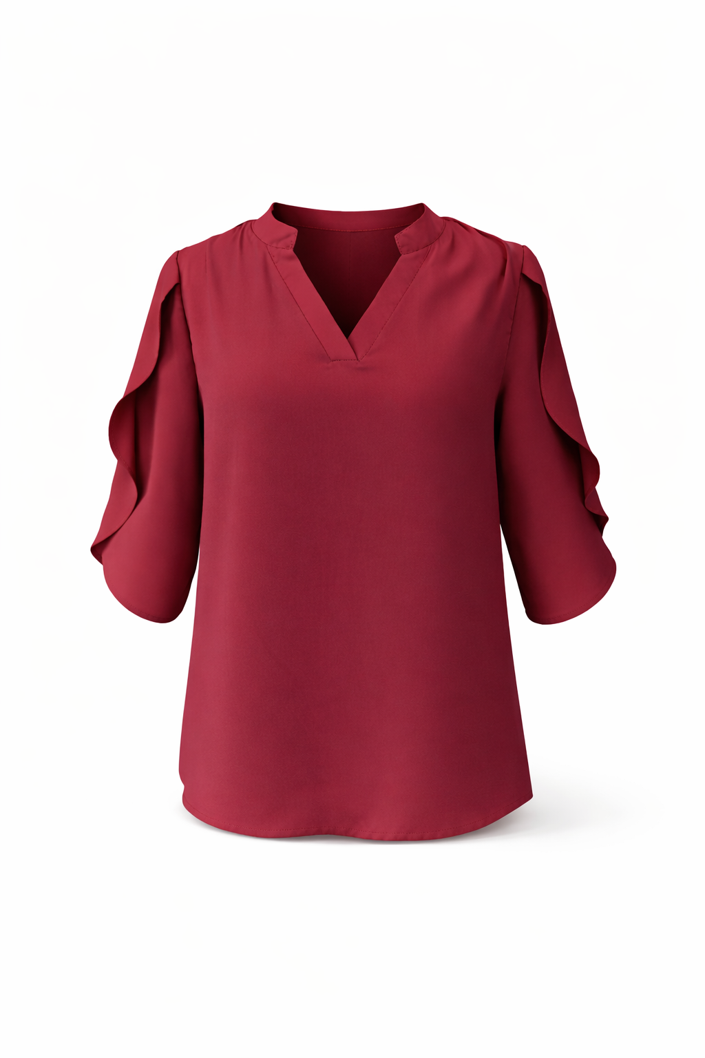Chiffon Style V-Neck Blouse - 3/4 Sleeve Flared Design