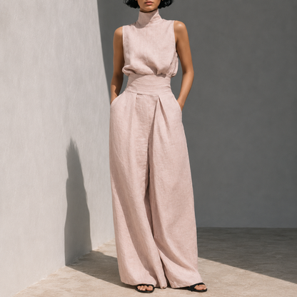 Women's Sleeveless Mock Neck Wide Leg Jumpsuit