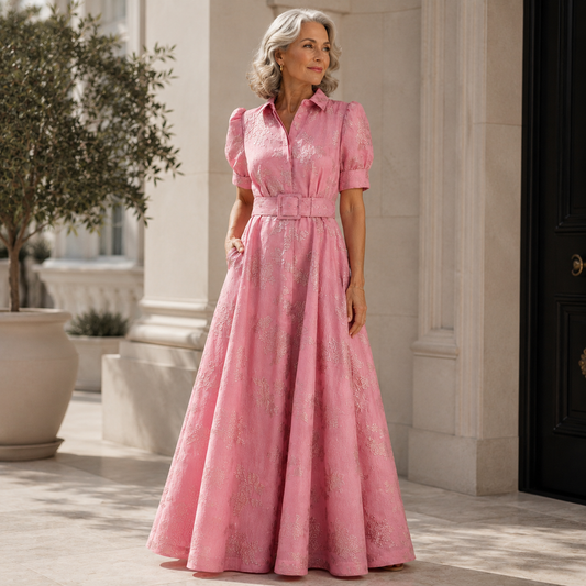 Women's Puff Sleeve Belted Maxi Dress