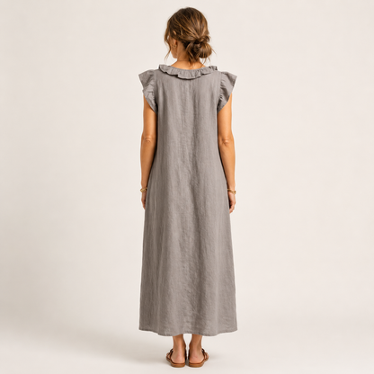 Women's Linen Sleeveless Ruffle Maxi Dress