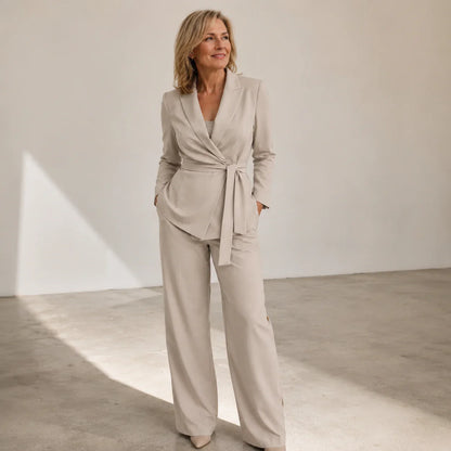 Women's Wrap Blazer & Wide Leg Trouser Suit Set