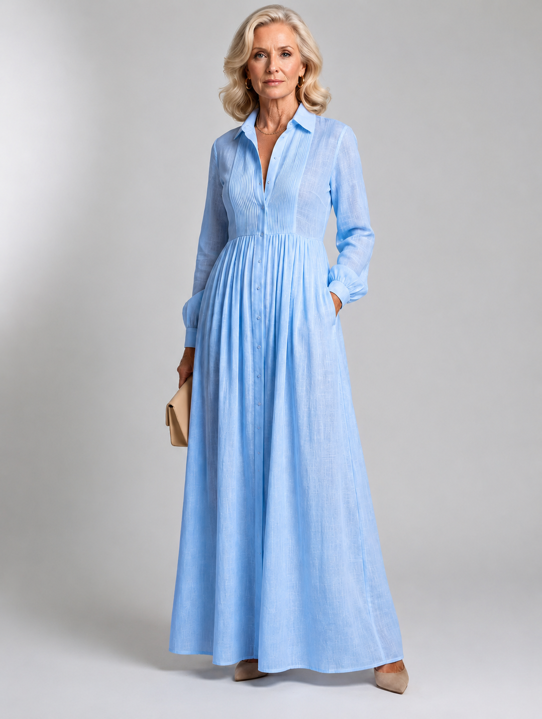 Shirt Maxi Dress – Long Sleeve Dress with Pockets
