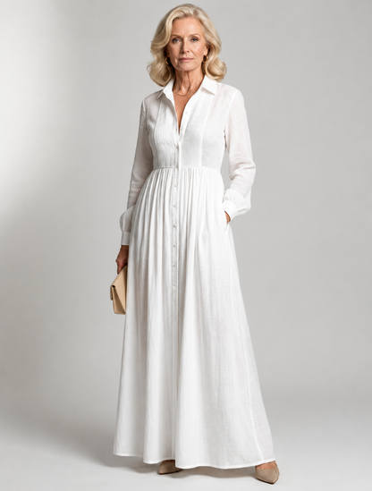 Shirt Maxi Dress – Long Sleeve Dress with Pockets
