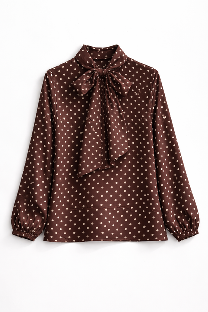 Polka Dot Bow Blouse – Long Sleeve Elegant Shirt