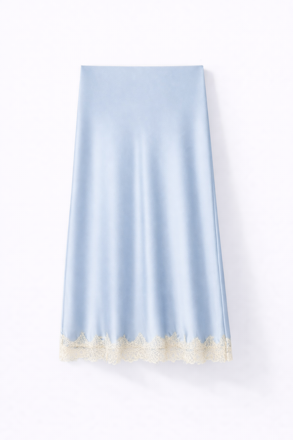 Satin Midi Skirt – Elegant Lace Trim A-Line Design
