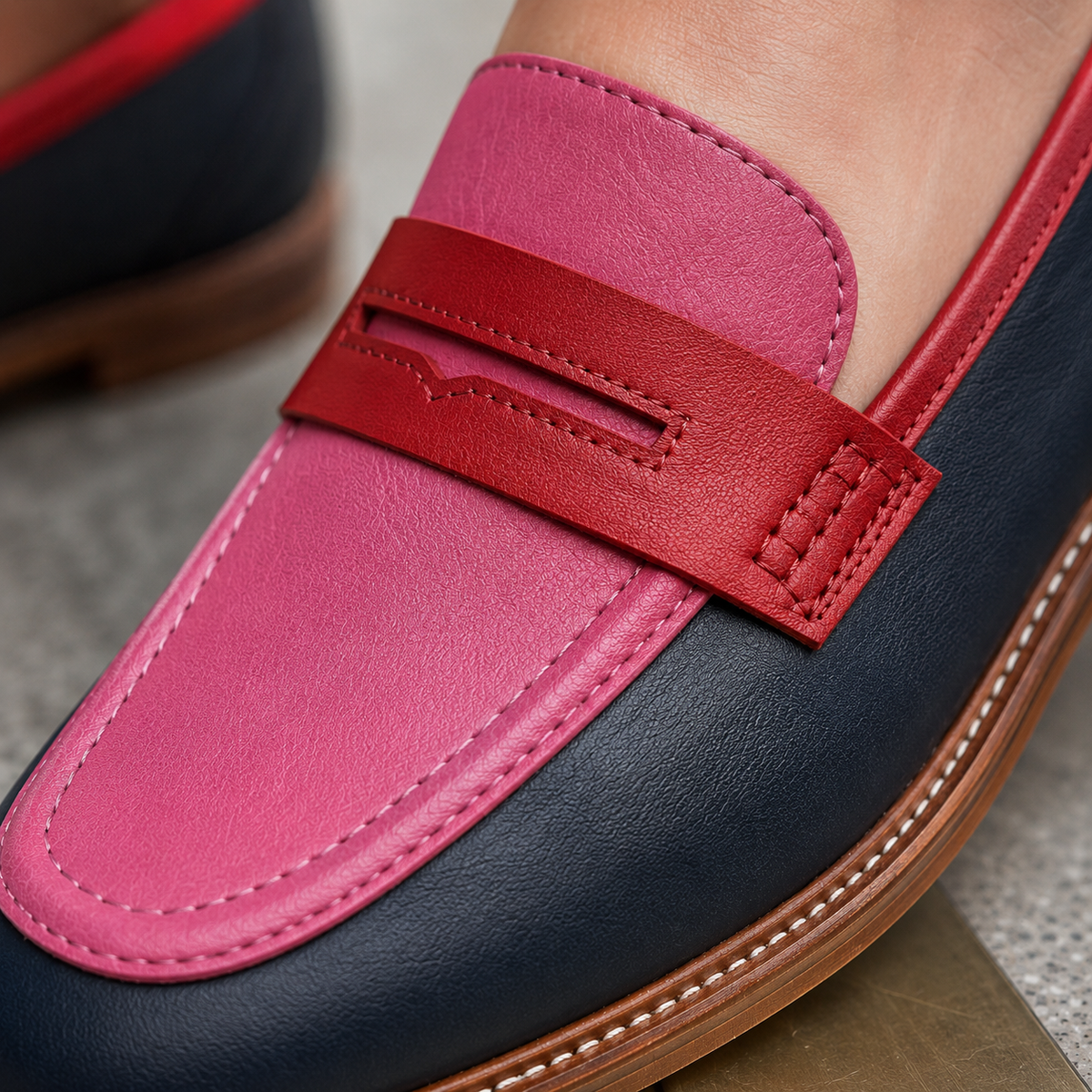 Women's Colour Block Leather Loafers