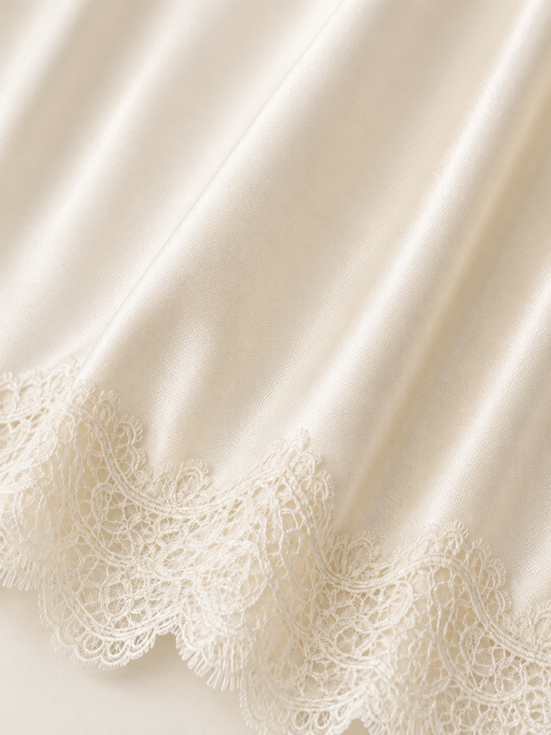 Satin Midi Skirt – Elegant Lace Trim A-Line Design