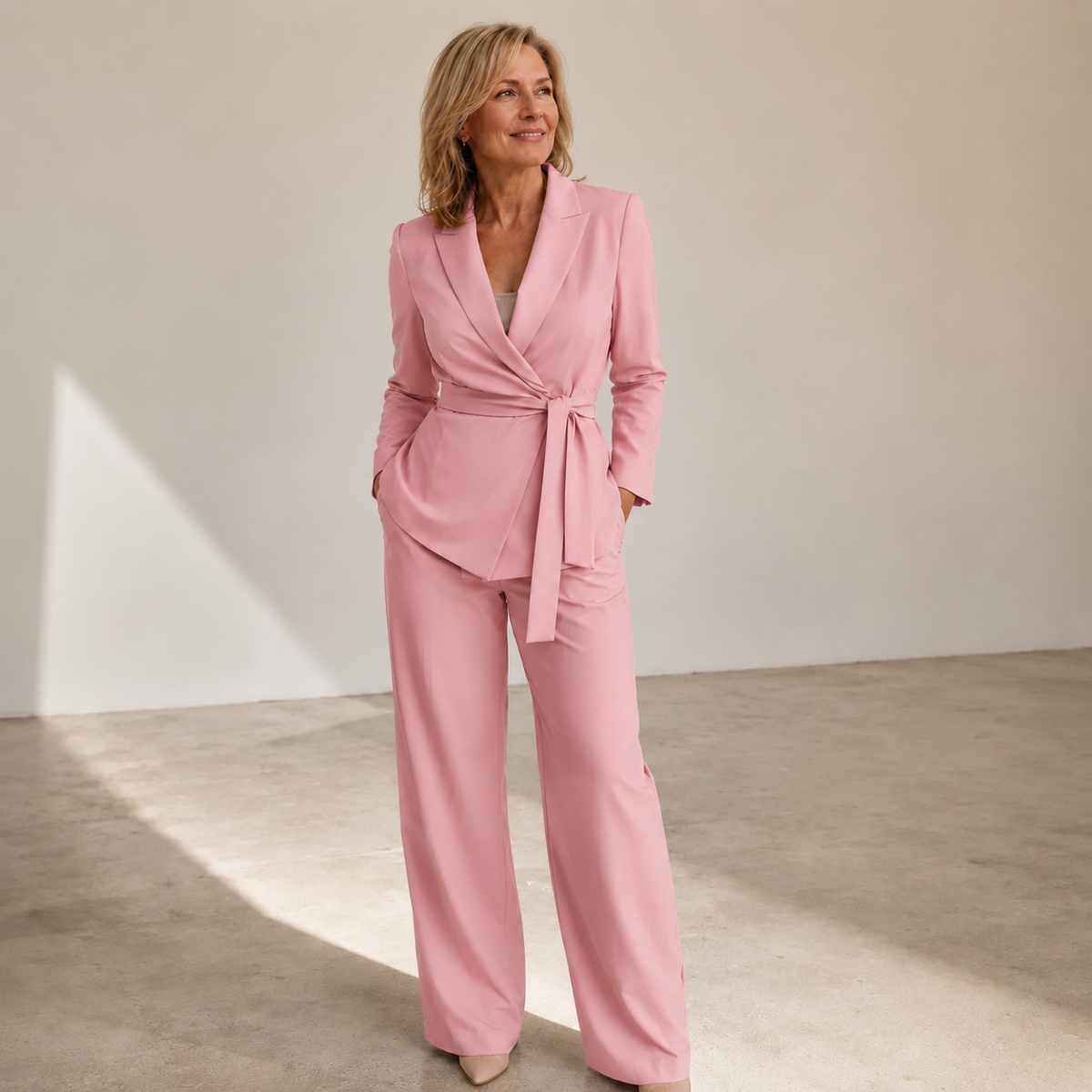 Women's Wrap Blazer & Wide Leg Trouser Suit Set