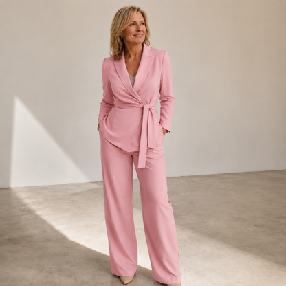 Women's Wrap Blazer & Wide Leg Trouser Suit Set
