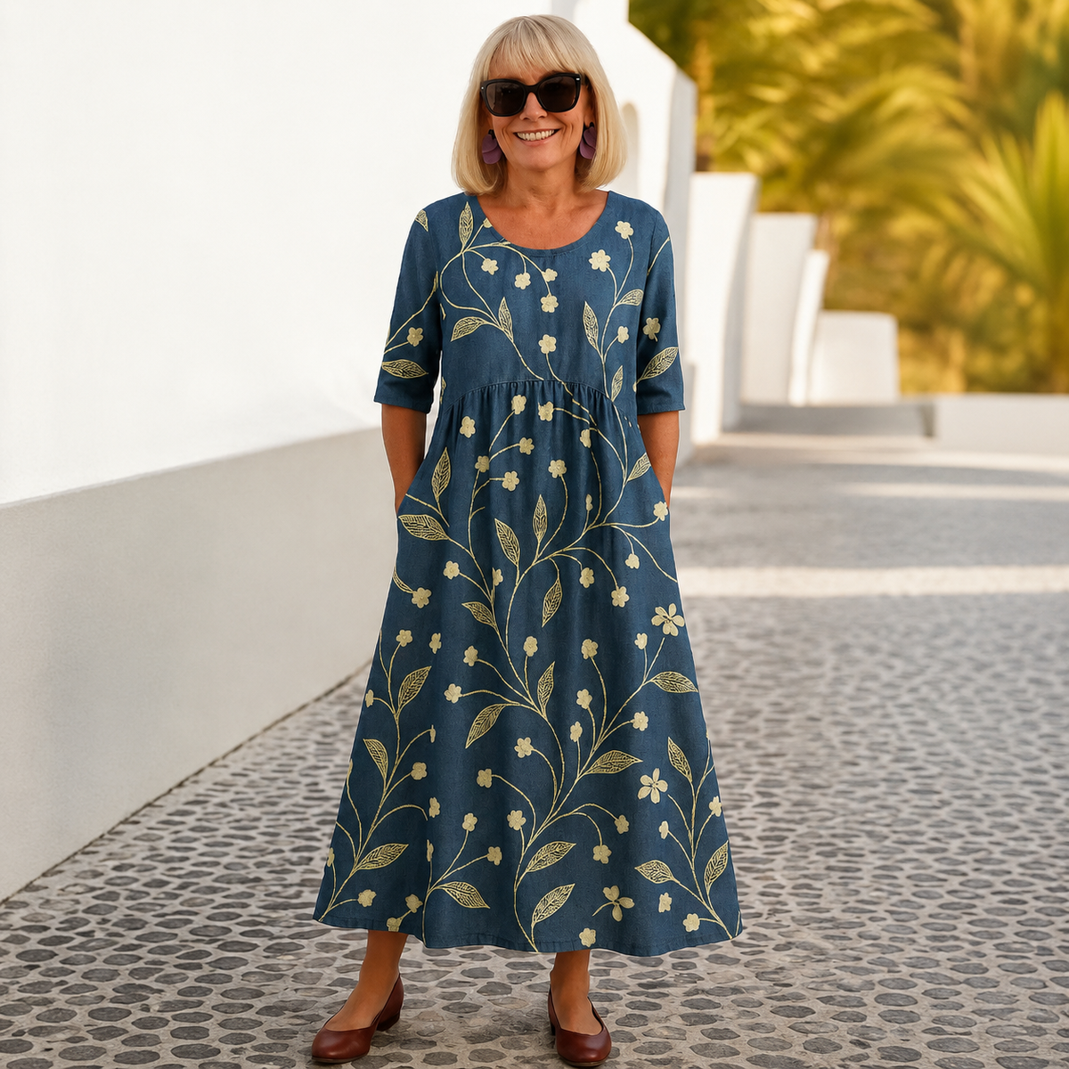 Women's Floral Half Sleeve Pocket Maxi Dress