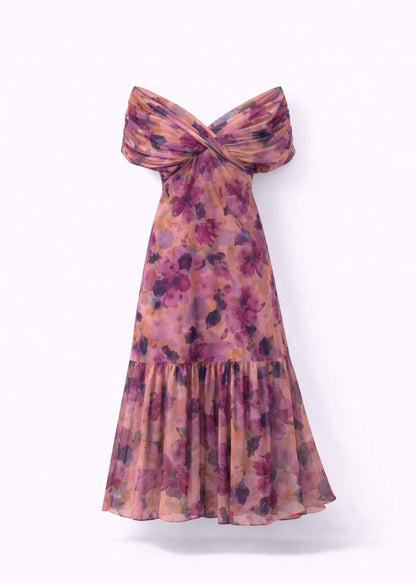 Chiffon Wrap Maxi Dress – Elegant V-Neck Dress with Relaxed Flowing Fit
