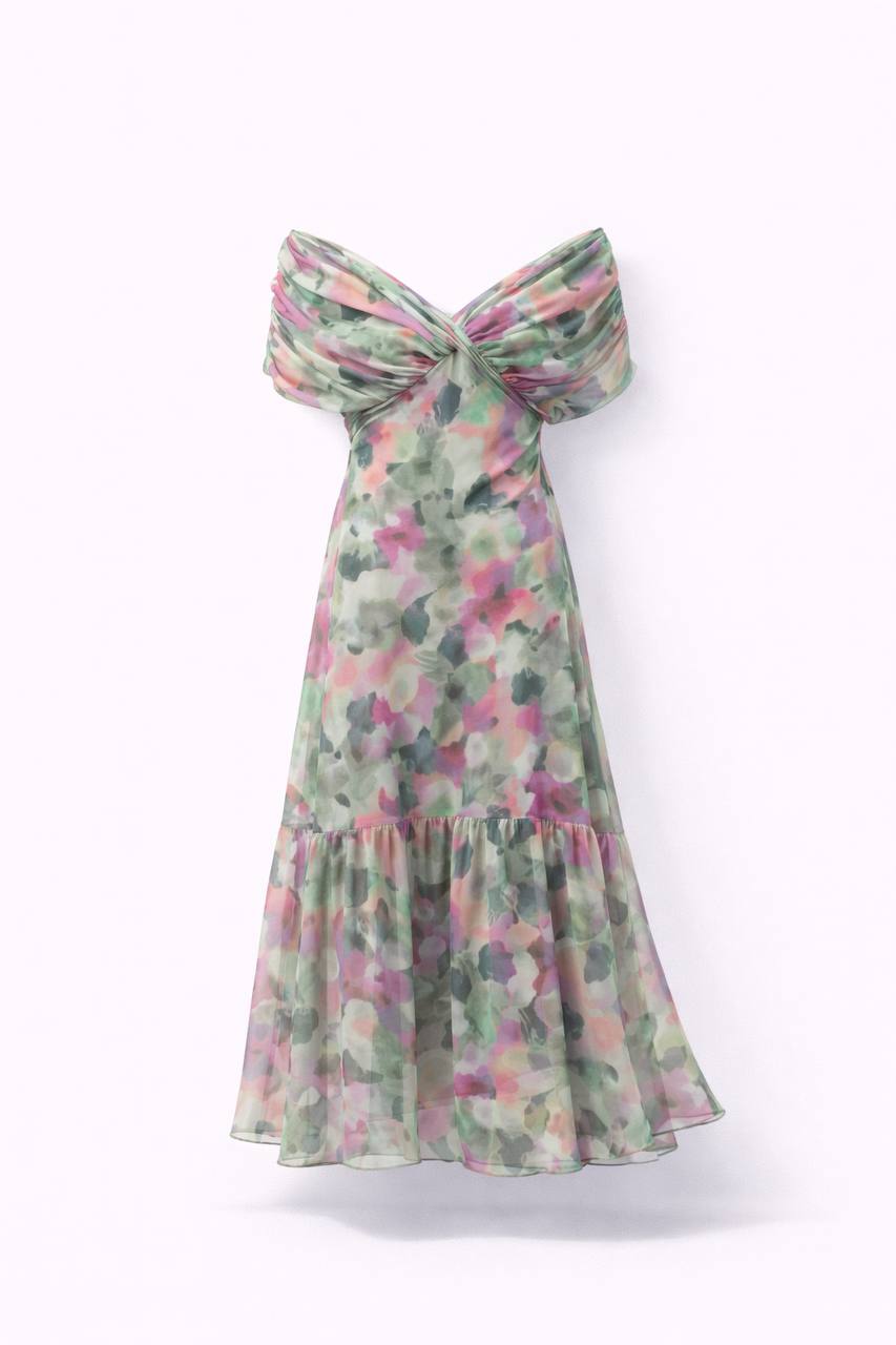 Chiffon Wrap Maxi Dress – Elegant V-Neck Dress with Relaxed Flowing Fit