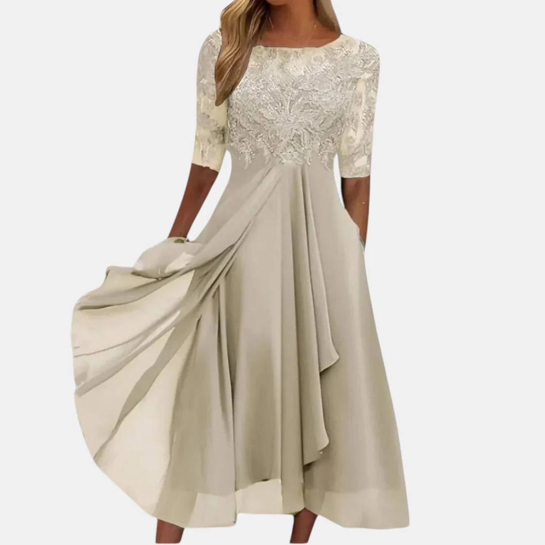 Women's Lace Chiffon Midi Dress