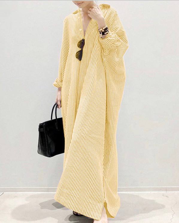 Women's Long Sleeve Oversized Stripe Shirt Maxi Dress