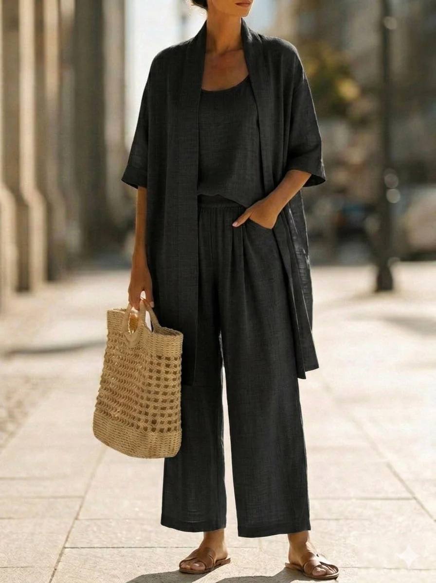 Lightweight Linen Wide Leg Lounge Two Piece Set with Cardigan