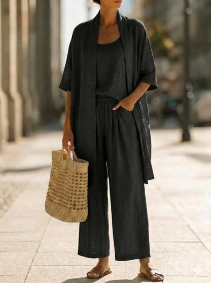 Lightweight Linen Wide Leg Lounge Two Piece Set with Cardigan