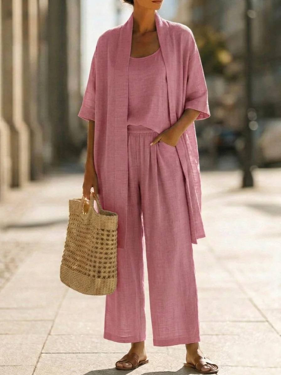 Lightweight Linen Wide Leg Lounge Two Piece Set with Cardigan