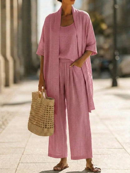 Lightweight Linen Wide Leg Lounge Two Piece Set with Cardigan