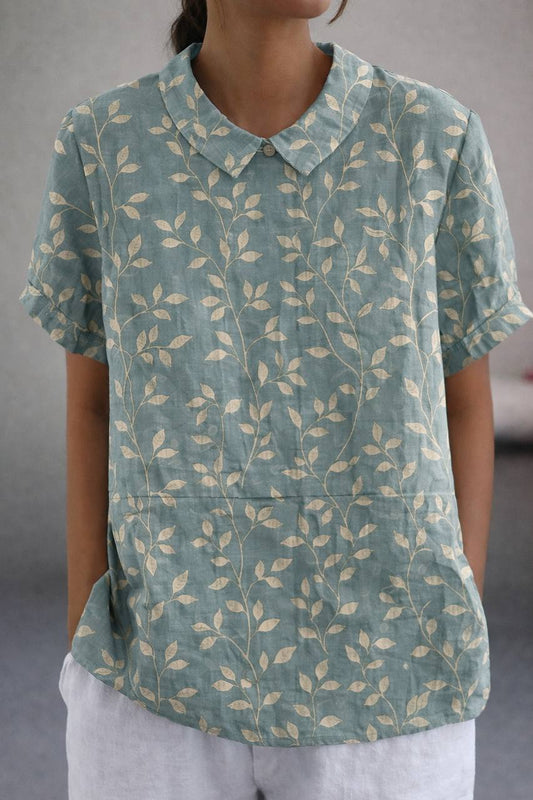 Women's Floral Leaf Peter Pan Collar Shirt
