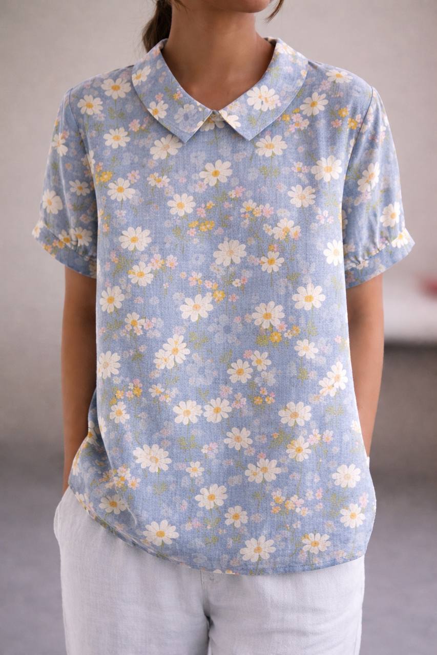 Women's Floral Leaf Peter Pan Collar Shirt