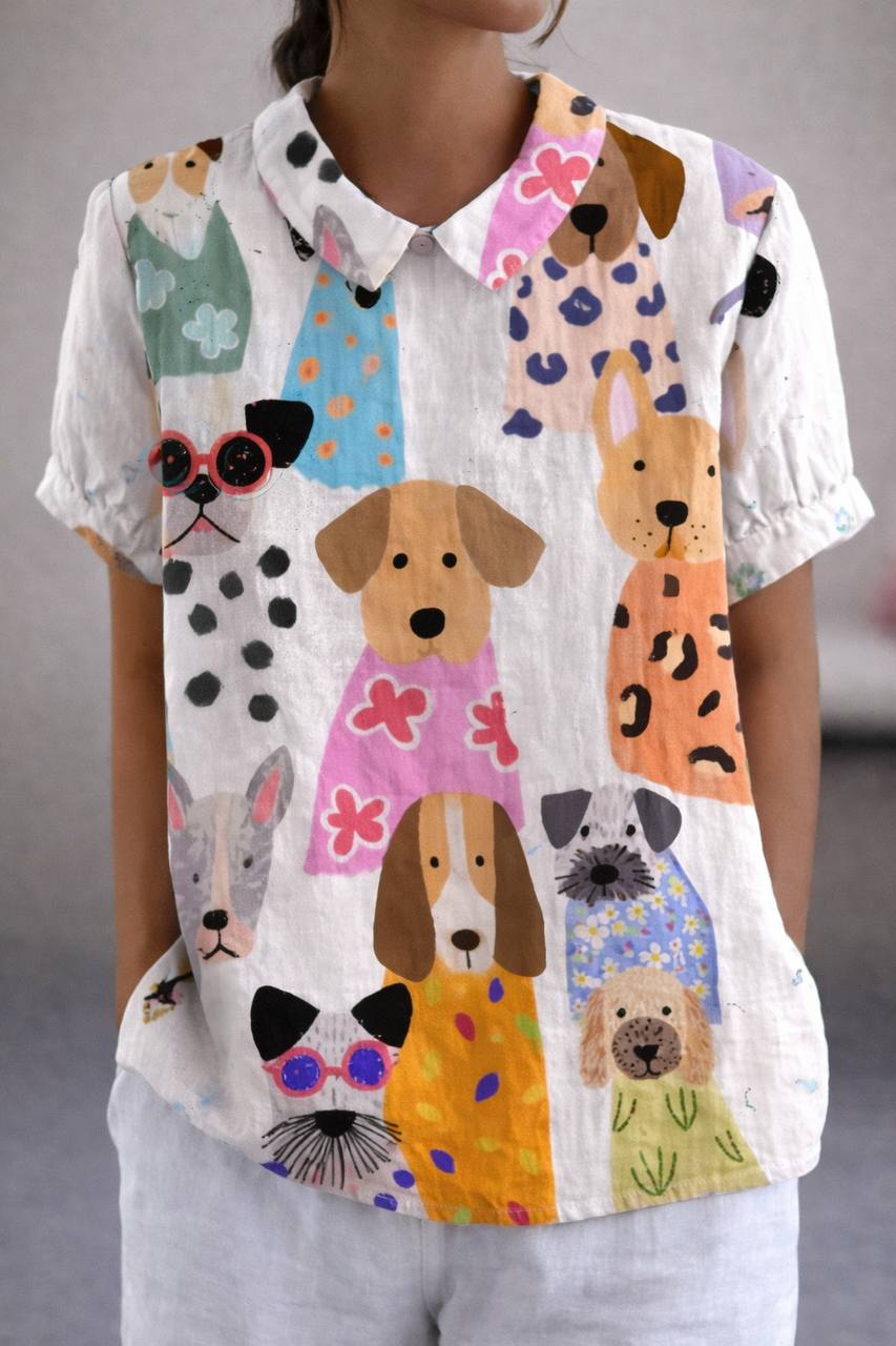Women's Dog Print Peter Pan Collar Shirt