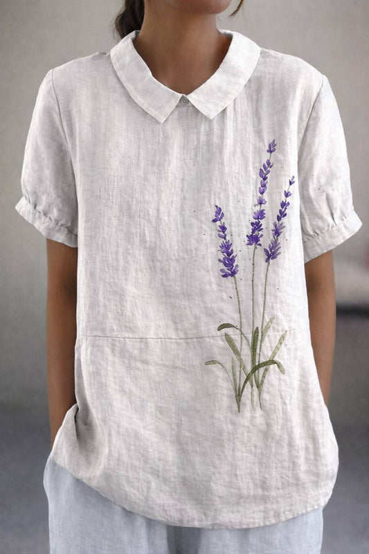 Women's Lavender Floral Peter Pan Collar Shirt