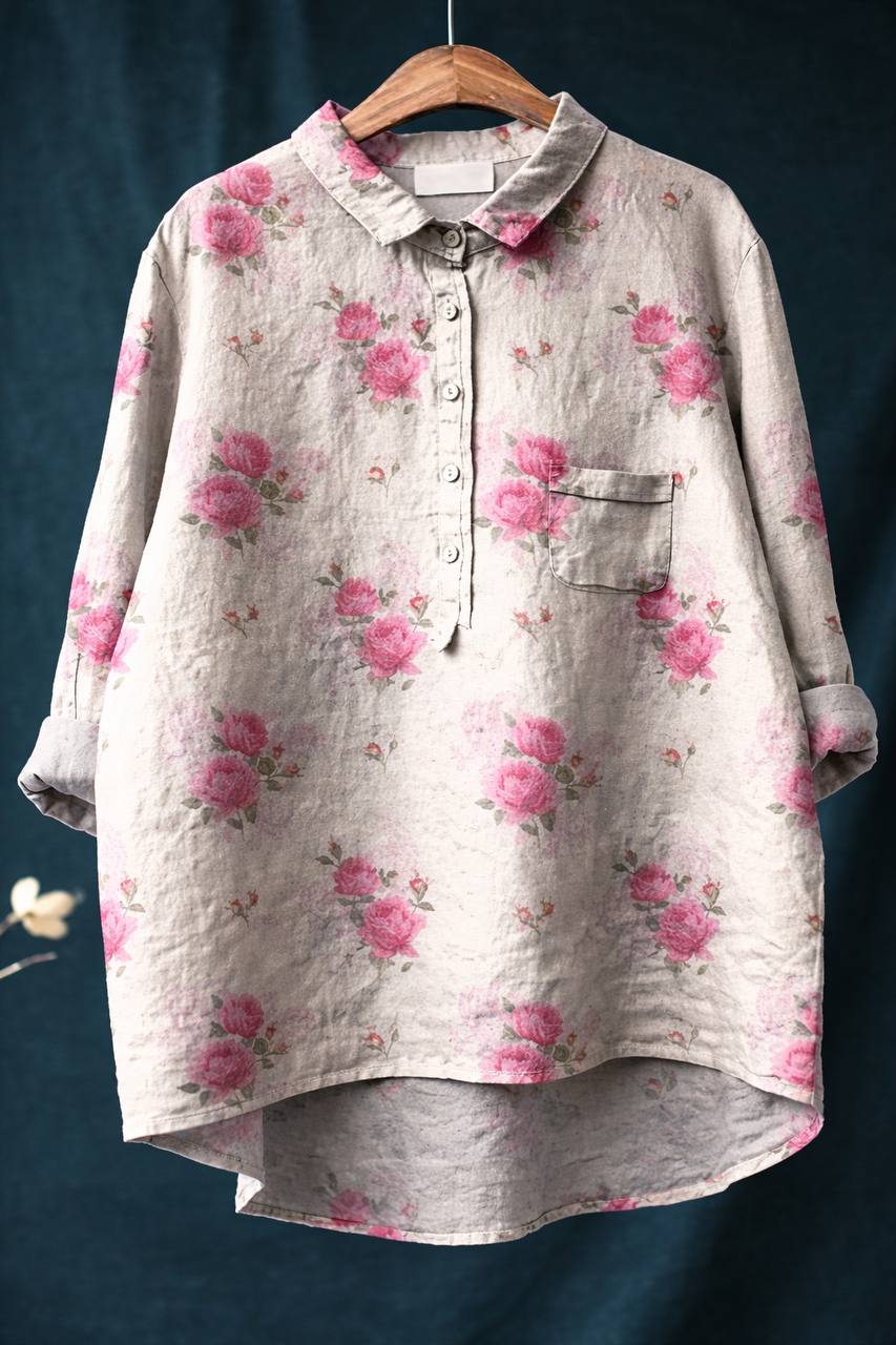 Women's Oversized Linen Long Sleeve Shirt