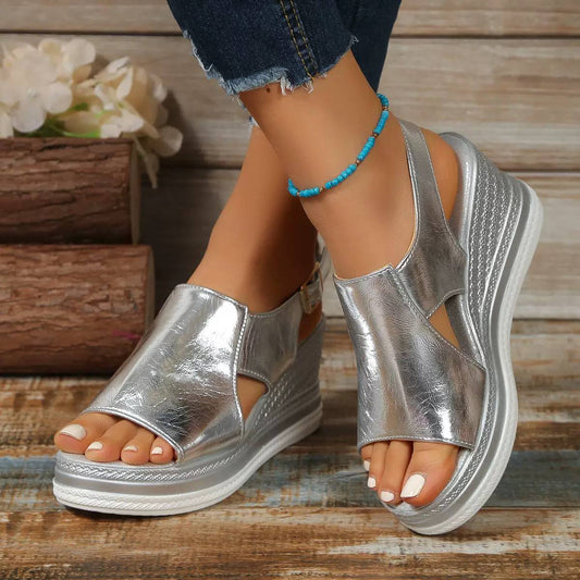 Women's Platform Wedge Metallic Sandals