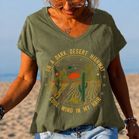 Women's Vintage Desert Graphic V-Neck Relaxed T-Shirt