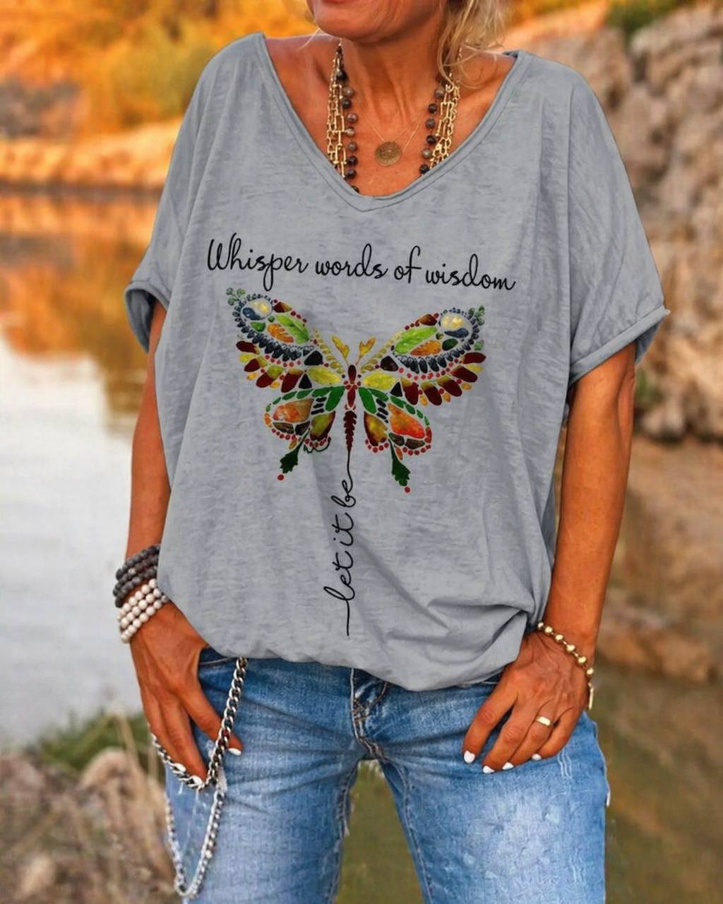 Women's Butterfly Graphic Oversized Short Sleeve T-Shirt