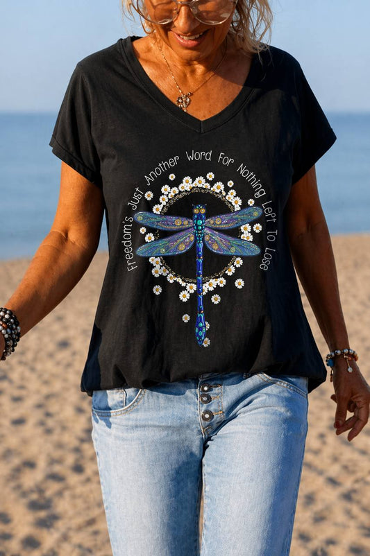 Women's Dragonfly Graphic V-Neck Relaxed T-Shirt