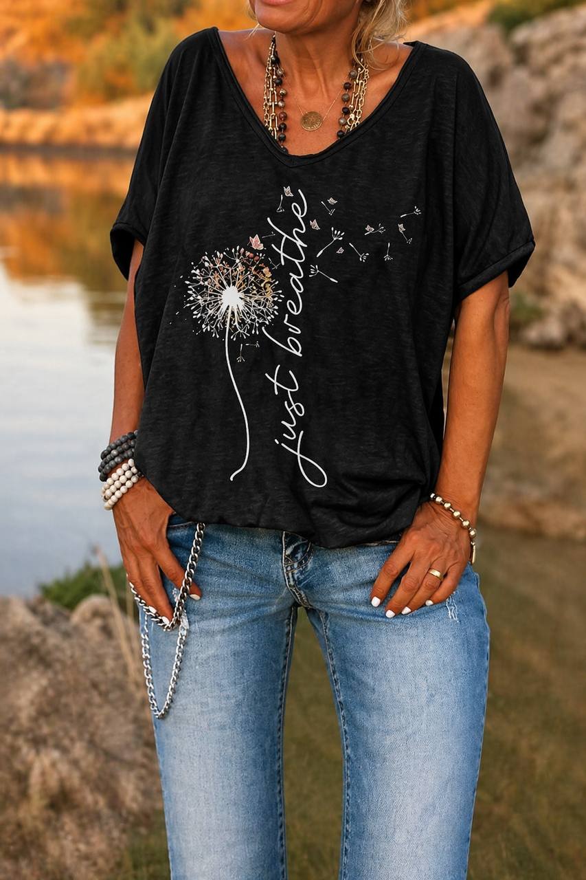 Women's Dandelion Graphic Oversized Short Sleeve Tee